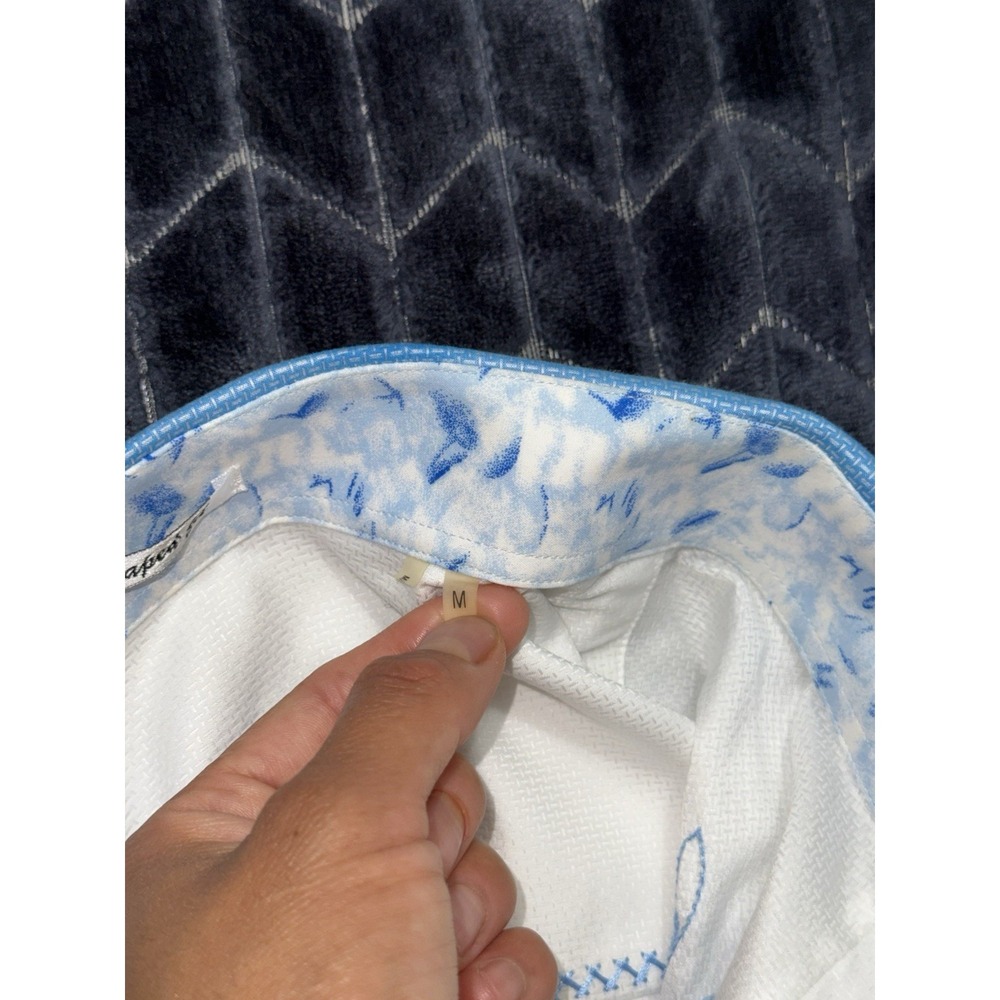 Bugatchi Uomo Men White Blue Floral Embroidered Shaped Fit Button Down Sz M - Picture 5 of 10